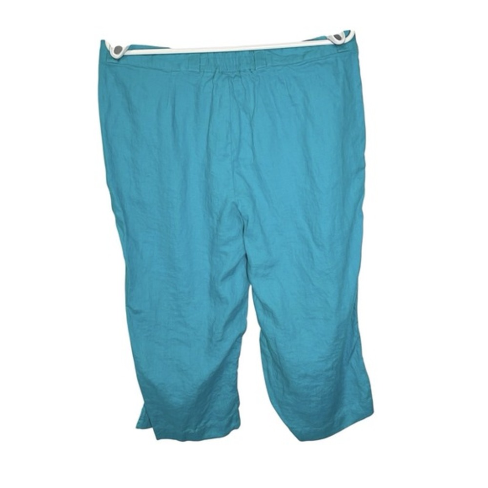 Kim Rogers PL Turquoise Blue Linen Capri Pants Cropped Elastic Waist Casual - Picture 2 of 5